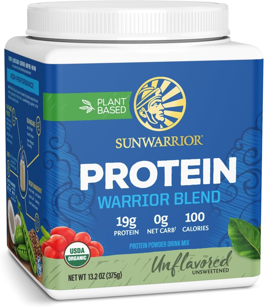 Sunwarrior Organic Plant Baseinas Milteliai 124; Vegan Organic proteino milteliai Nearomatizuoti BCAA Amino rūgštimis ir Hemp Seed Pea Blend ® 124; Ne GMO Soy Dairy Filler & Gluten Free (Nearomatizuoti, 15 Paslaugos)