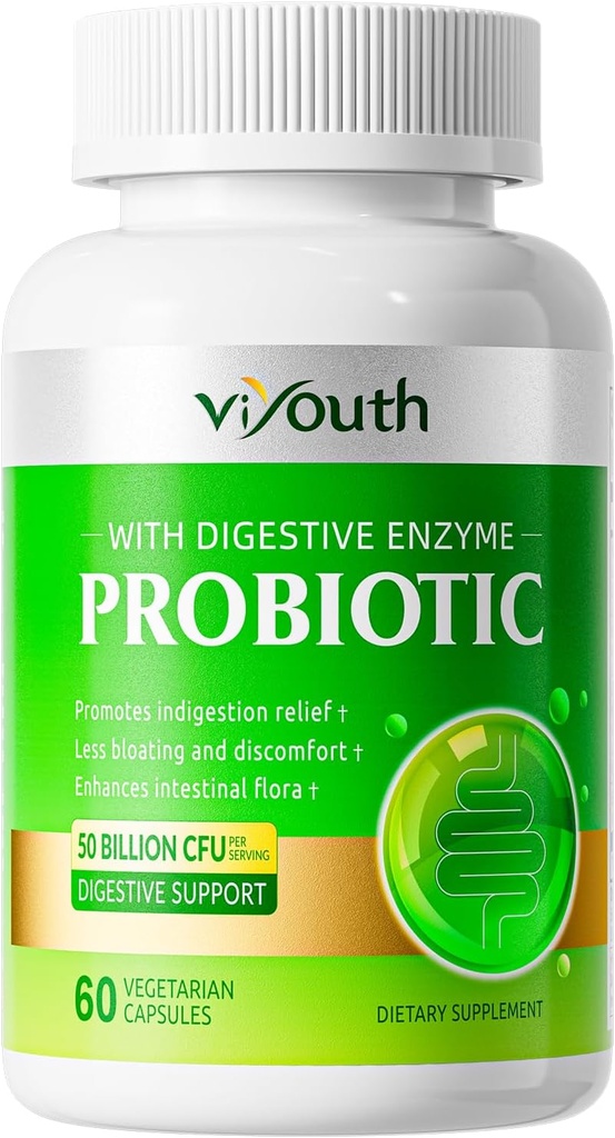 Probiotika för kvinnor och män - Probiotiska 50 miljarder CFU 18 Strains & 5 Digestive Enzymes for Gut Health, Immune - Probiotika kapslar stöder Gas & Bloating, Natural, Non-GMO, Gluten Free, 60ct