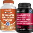 Ceylon Cinnamon (1pk) and Fadogia Tongkat Ali (1pk) Supplement Bundle - Potent Vitamins for Heart, Energy, Muscle, Testosterone, & Immune Support - Non-GMO, Vegan, Gluten-Free
