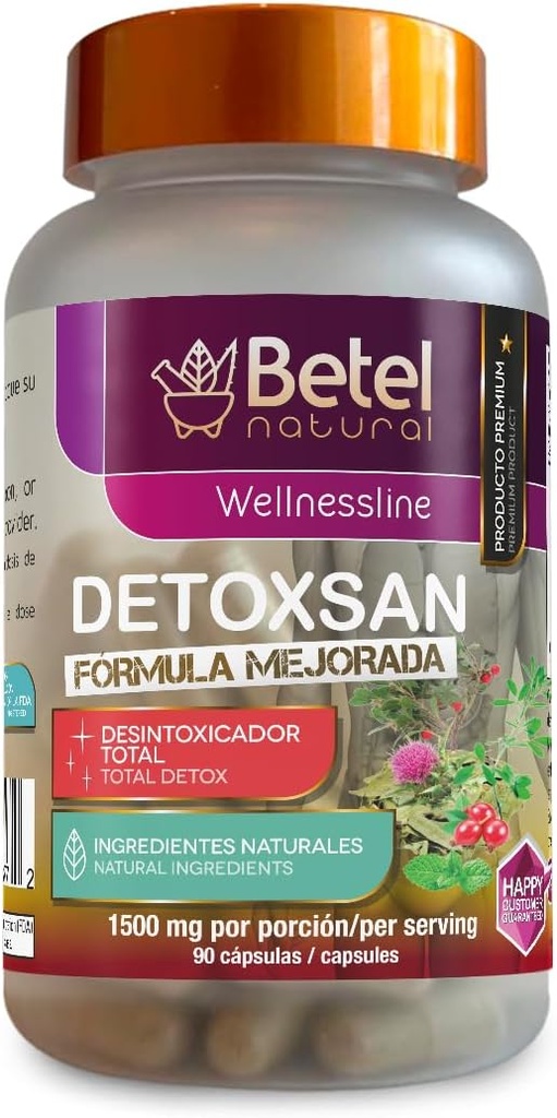 Betel Natural Detoxsan Capsules Total Detox Cleanse Sunn Liver og Colon - 1500 mg per servering