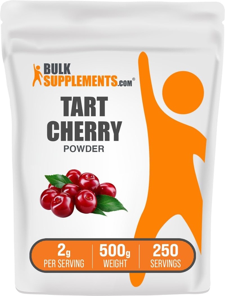 BulkSupplements.com Tart Cherry Powder - Fruit Powder, Tart Cherry Supplements - Antioxidant Source, Gluten Free & No added Sugar, 2g por porción, 500g (1.1 lbs) (Pack of 1)