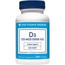 The Vitamin Shoppe Vitamin D3 5000 IU Supplement, Bone, Immune, and Cellular Health Support for Men and Women, Gluten Free, Dairy Free, 200 Softgels