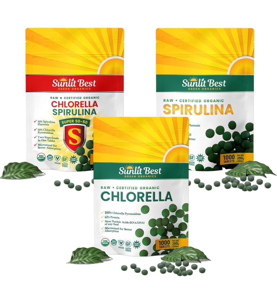 Sunlit Best Ultimate Chlorella & Spirulina Bundle | Super Greens Supplements for Immune Support, Gut Health, Mood & Energy