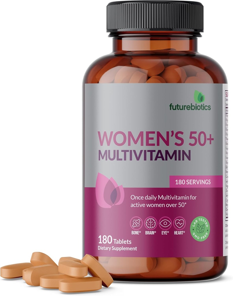 Futurebiotics Women's 50+ Multivitamin Once Daily Multivitamin for Active Women 50, Ez-GMO, 180 Tablets