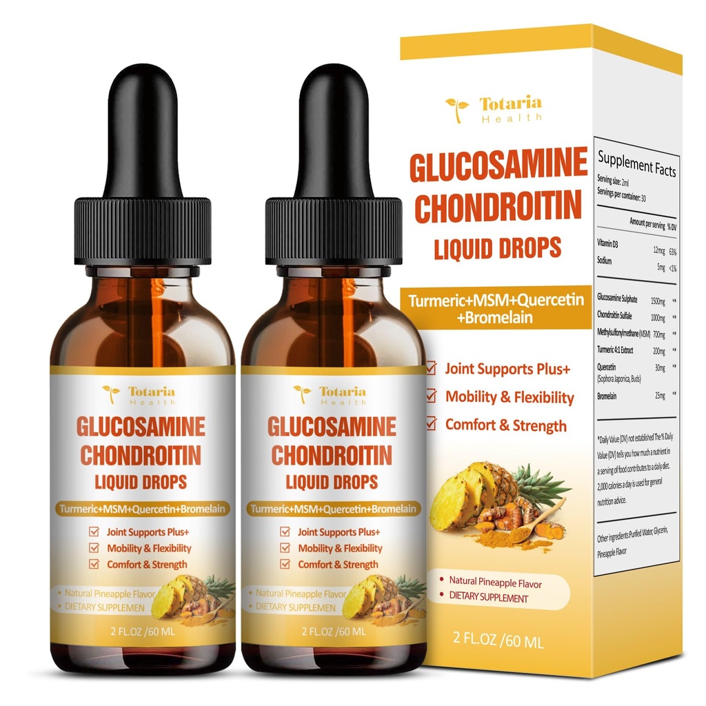 Totaria (2 Packs) Glucosamine Chondroitin MSM Support Joint Health - Chondroitin Sulfate Supplement Turmeric, Quercetin, Bromelain, MSM Oil