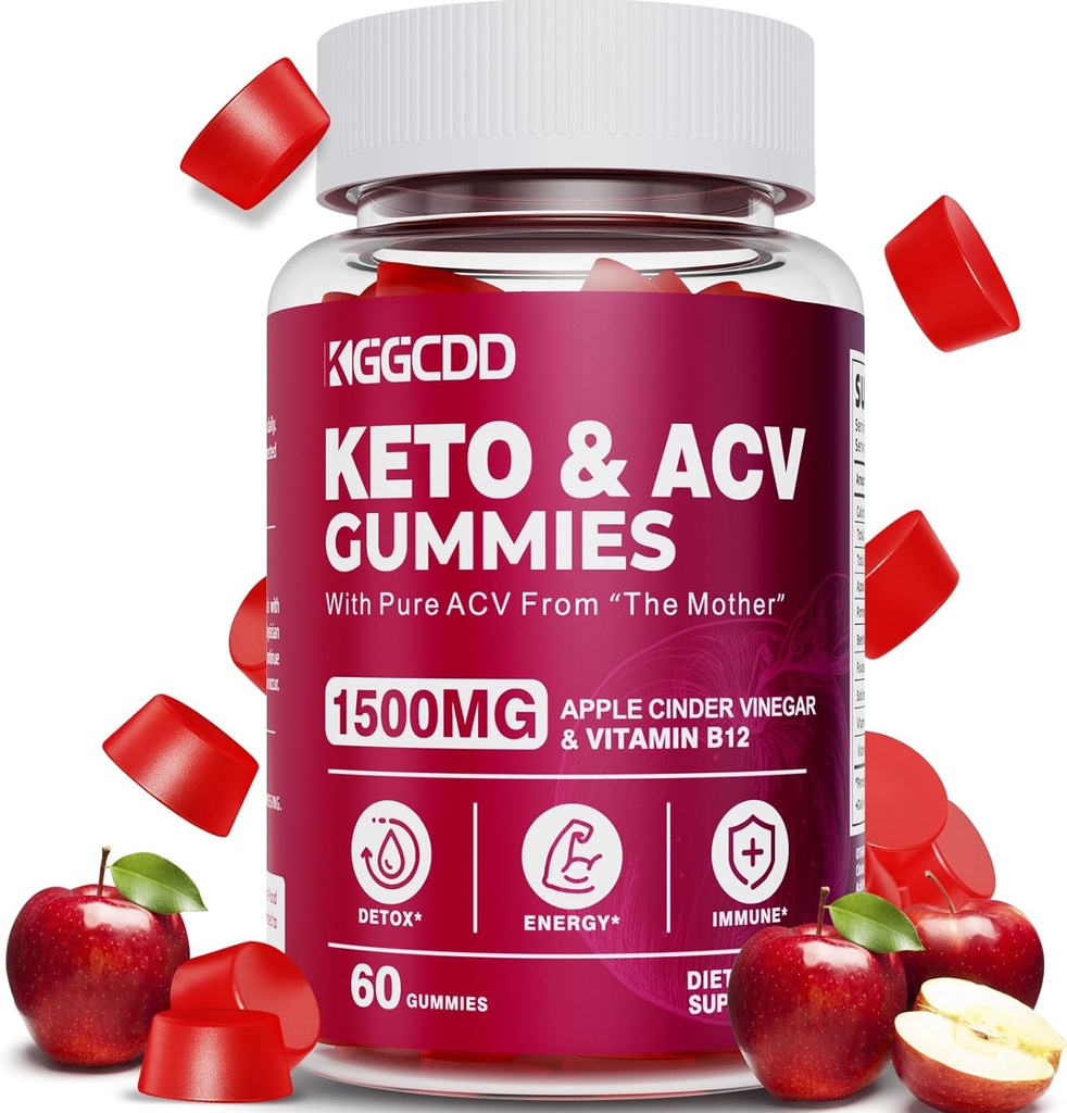 Keto ACV Gummies Advanced Weight - L0s-, - Keto Gummy Suplement dla kobiet i mężczyzn, z 1500MG Jabłka Cider Ocet & Witamina B12, Wegan & Non-GMO, Detox & Cleanse, Low- Carb, 60 Count