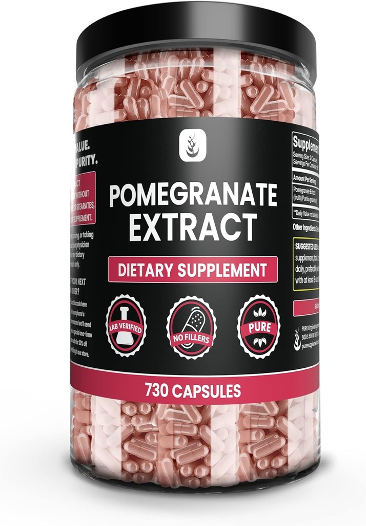 Pure Original Ingredienser Pomegranate Extract (730 kapsler) Ingen Magnesium eller ris Fyldere, Altid Pure, Lab Verified