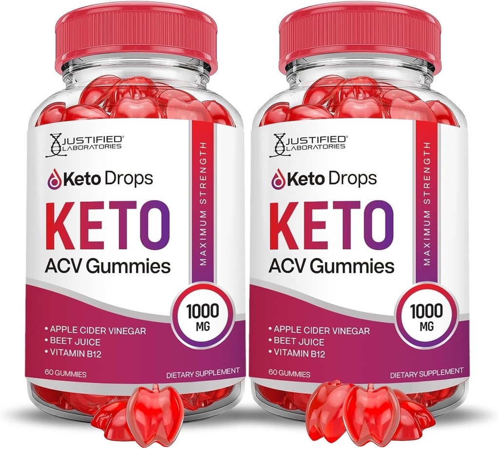 Laboratórios Justificados (2 Pacote Keto gotas Keto ACV chicletes Fórmula avançada 1000MG Formulado com suco de beterraba romã B12 Vegan Non GMO 120 Gummys