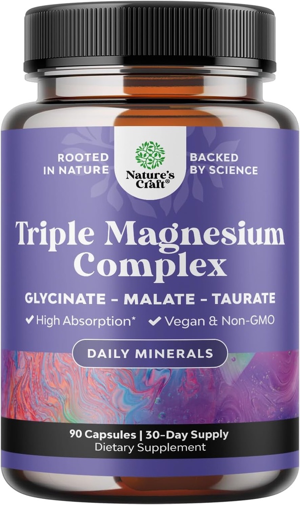 משולש Magnesium Complex Supplemental - High Absorption Magnesium Turate ו- Glycinate Plus Malate ל- Sleep Bone Mood ועוד - Non GMO Vegan 90CT