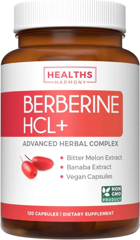 Berberina suplementari (Non- GMO & Vegetarian) Berberine HLC Plus Bitter Meleon & Banba Leaf Extrake Capsules - Berberine 500mg, 1000mg Perve - AMPK Metabo Aclín - 120 Caps (sense pils)