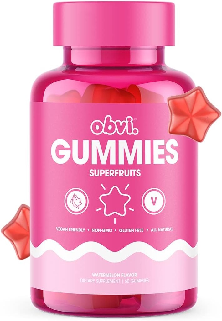 Obvi Superfruit Gummies □ Vegan Multivitamin, Suporta Produção de colágeno saudável para a pele brilhante, antioxidante e vitaminas para a saúde imunitária