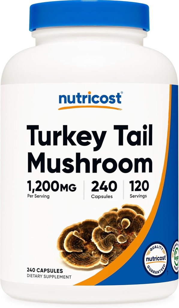 Nutricost Turkije Staart Paddestoel Capsules 1200mg, 120 Servings (240 Capsules) - Glutenvrij, Niet-GMO, en Vegetarisch Vriendelijk