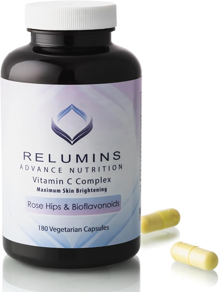 Reluminos Suplemento de vitamina C avanzado con Rose HIPS - 1000mg de vitamina C, soporte inmune e produción de coláxeno, feito en Estados Unidos - 180 cápsulas (provisionamento de 90 días)