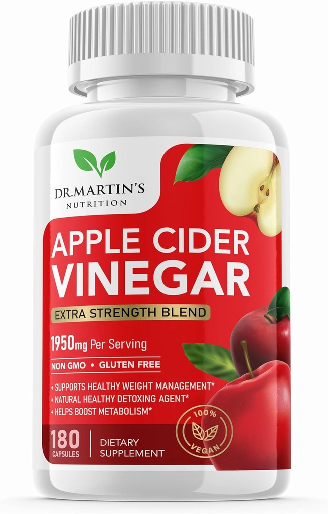 Чистий 1950мг Apple Cider Vinegar Supplement 180 Capssules No Sour Taste таблетки для здорового метаболізму, блювоти & Енергетика Детокс & Дайджест Підтримка не-GMO, клейковини Free 100% натуральний & сирий