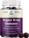 Gummie di ferro ad alta resistenza per le donne e gli uomini - Potente 45mg per la porzione chewable supplemento per le donne e gli uomini con vitamina C per l'assorbimento più alto - Vegan Daily Iron Gummy Nessun aroma artificiale