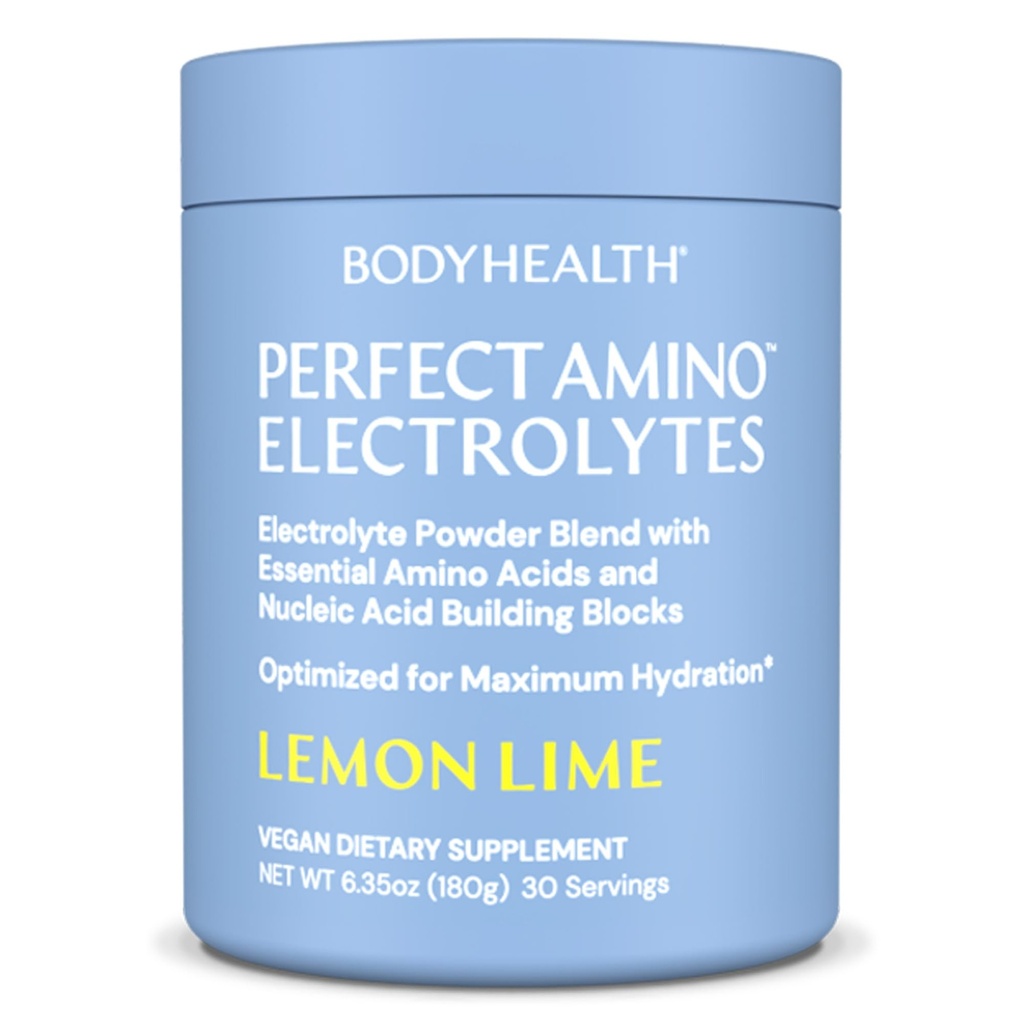 BodyHealth PerfectAmino Electrolyte Powder No Sugar, Hydration Fasting Keto Zero Sugar Electrolytes Drink Mix with Trace Minerals - Lemon Lime - 30 Servings