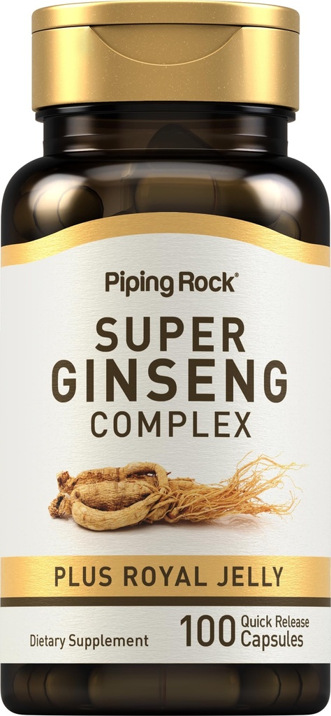 Piping Rock Ginseng Supplement | 100 Complex Capsules | with Royal Jelly | Non-GMO and Gluten Free Supplement