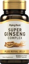 Piping Rock Ginseng Complex Capsules Bendrijoje 124; 100 Grafas ® 124; su Royal Želė Bendrijoje 124; ne GMO, Gluten Free Addition