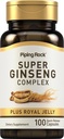 Piping Rock Ginseng Supplement | 100 Complex Capsules | with Royal Jelly | Non-GMO and Gluten Free Supplement
