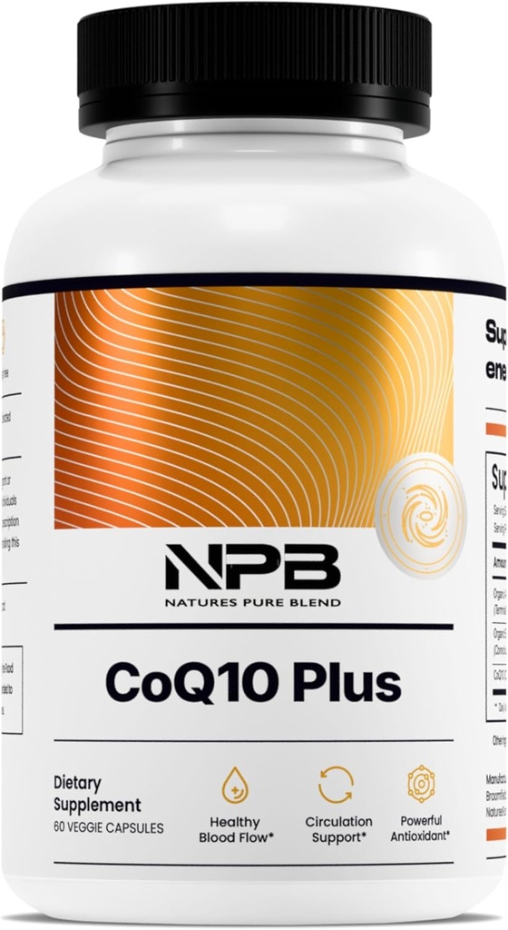 Nature's Pure Blend CoQ10 Plus – Antioxidant Formula with Arjuna & Shankhpushpi – CoQ10 Ubiquinol for circulation, Blood Flow & Energy – Coenzyme Q10 Supplement for Immune System – 60 kapslit