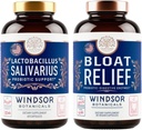 WINDSOR BOTANICALS Bloat Relief og Lactobacillus Salivarius Probiotiske kapsler - Oral og IBS Support Bundle