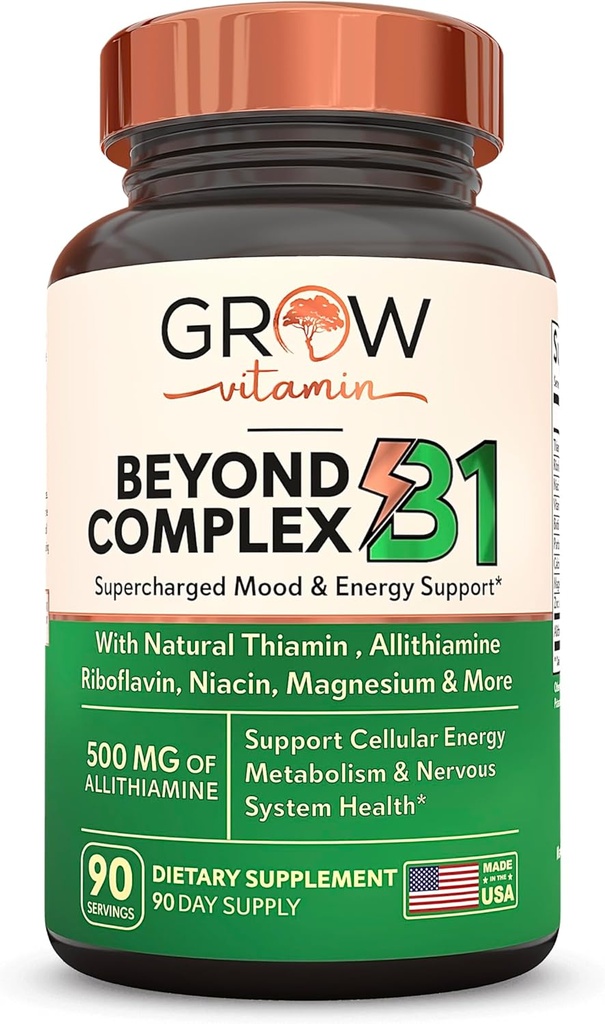 เพิ่มปริมาณวิตามินเกิน B1 Complex - Allitiamine วิตามินธรรมชาติ B1 การเพิ่มความอิ่มตัวกับ B-Vitimins, Thiain, Niacin, Biotin, Magnesium & More - รองรับพลังงานมูด แอนด์ capills - 90 Capsults