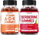ADK Gummies Vitamina D3 K2 (60 gume) Vitamina D3 K2 fără zahăr - Supliment cu D & K - 10 Vegan Supliment - Berberine Gumies cu scorțișoară Ceylon pentru adulți - Non OMG & Made in USA