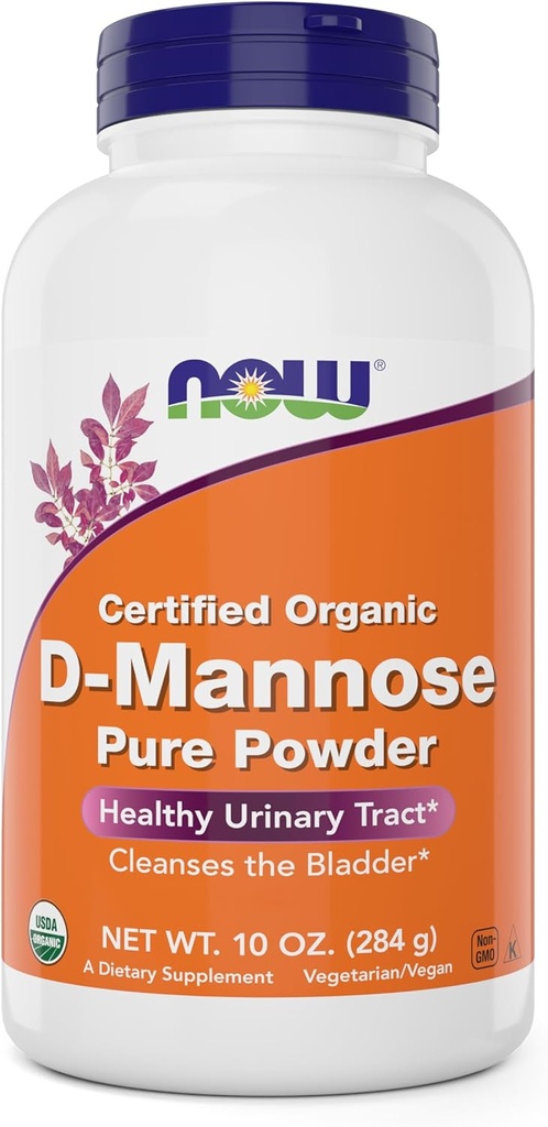 NOW Foods Pure, Organic D-Mannose 10 oz Powder - Bladder Cleanse e Urinary Tract Health Supplement - Non-GMO - Vegan Friendly - 2000mg / 2 gramos por porción