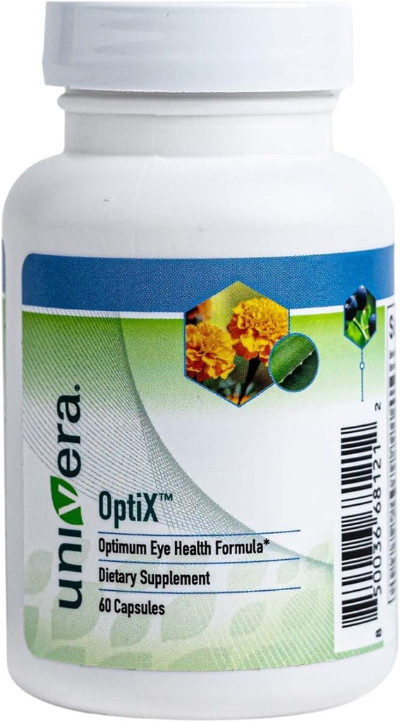 Univera OptiX, Вітаміни очей, Лутеїн, Zeaxanthin, Вітамін С, Цинк, Бета Каротне, Білиця, Селеніум, Підтримує зірочки очей, Містить об'єктив здорового очей, 30 день постачання