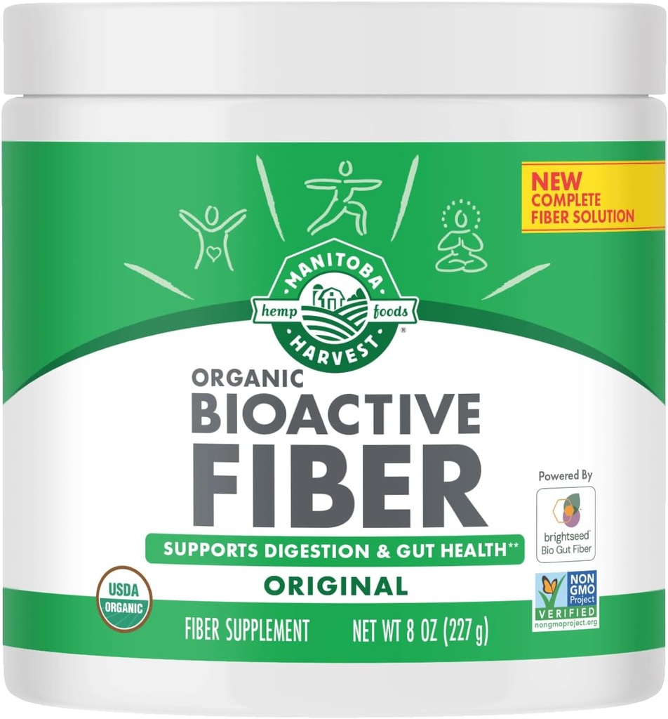Manitoba Harvest Organic BioActive Fiber Addition with 6g Fiber per Serving, Digestive Hemp & Psyllium Hussk Powder, Non-GMO, Vegen & Kosher, 8oz