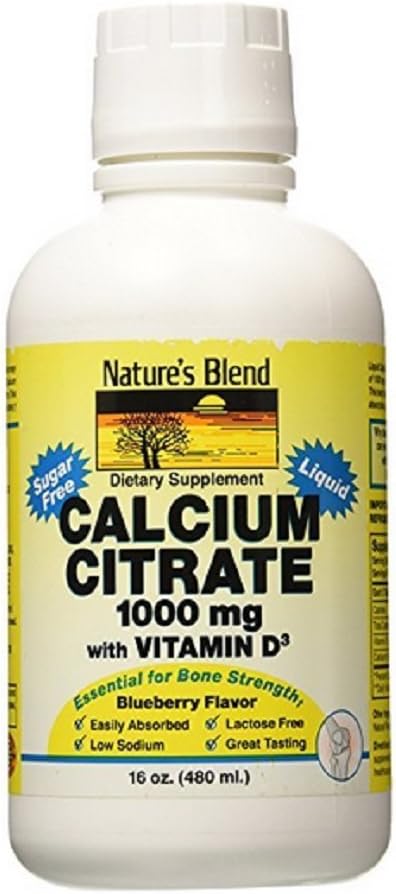 Citrato de Blend Calcium da natureza con D3 Blueberry Flavored Liquid 16 oz cada (Paque de 2)