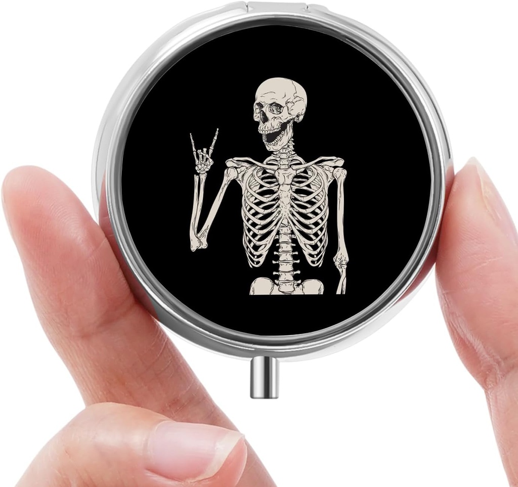 Mini piller boks, liten piller boks, bærbar pille boks, søt pille organisator for vitaminer, medisiner, fiskeolje og kosttilskudd (Skull)
