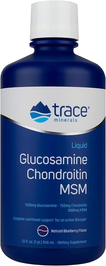 Trace Minerals Liquid Glucosamine Chondroitin MSM | Complete Dietary Supplement for Active Lifestyle | Supports Joints, Cartilage & Mobility | Natural Blueberry Flavor | 32 Servings, 32 fl oz
