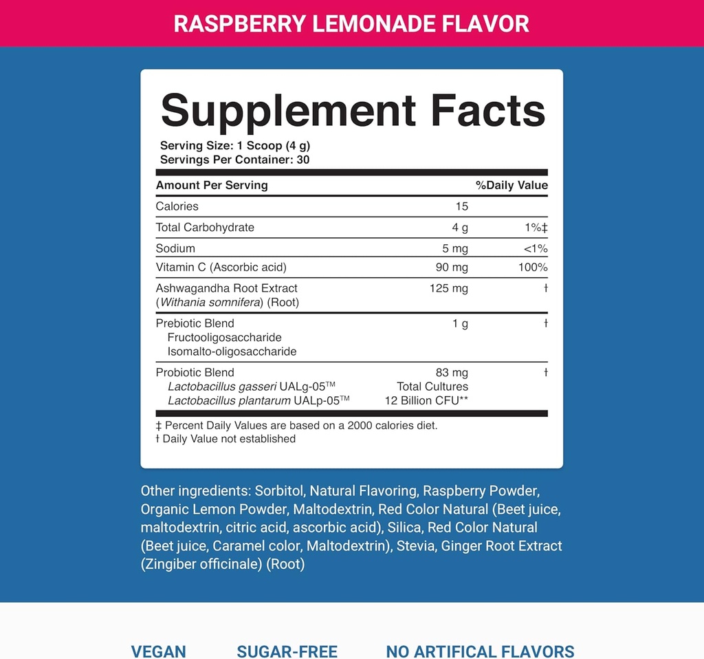 Nighttime Complete by Activated You Daily Wellness Drink for Gut Health with Ashwagandha - Raspberry Lemonade con Prebióticos, Probióticos, Vitamina C - Apoia a relaxación e dixestión, baseada en plantas