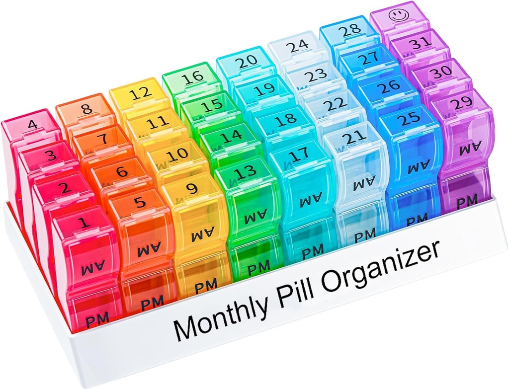 Aylıq Pill Organizer 2 Times bir gün, bir aylıq Pill Box AM PM, 30 Day Pill Case Kiçik Konstruksiyalar Dəstək və Travel Medicine İnstitutu, 31 Day Pill Organizer, 4 Hafta Pill Cases