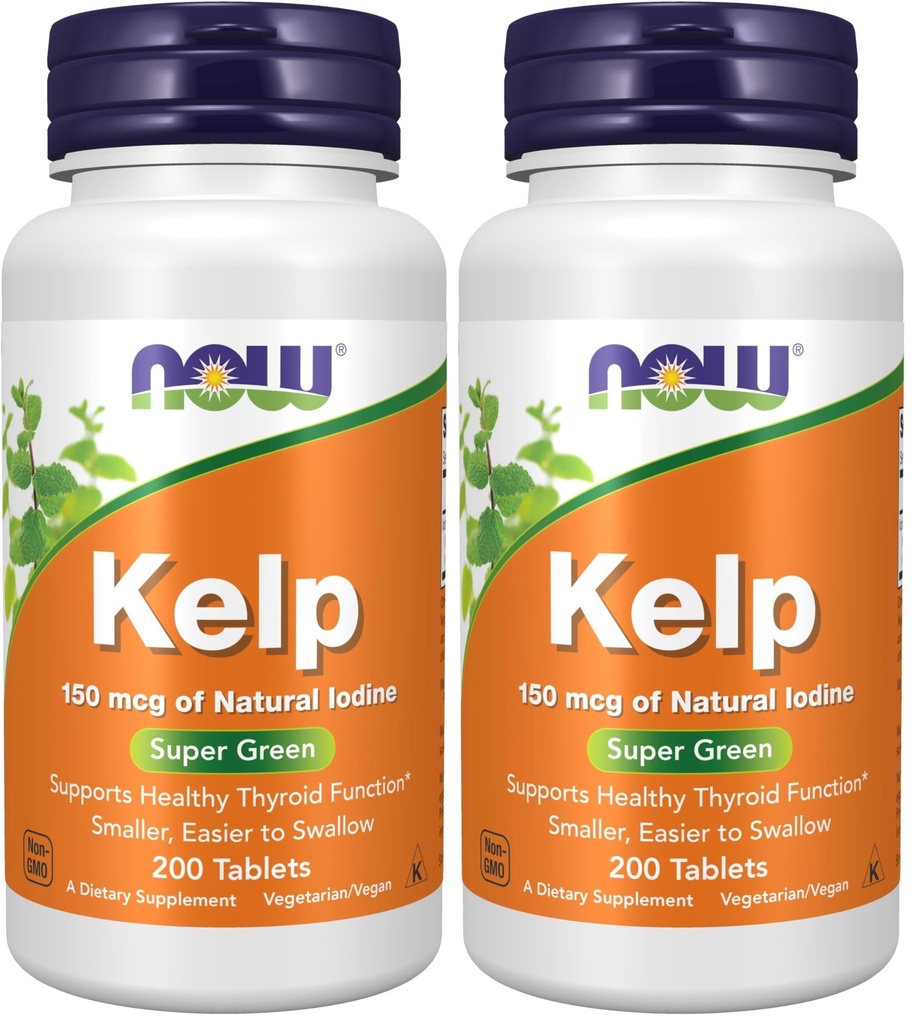 NOW Supplements, Kelp 150 mcg of Natural Iodine, Easier to Swallow Tablet, Super Green, 200 Tablets (Pack of 2)
