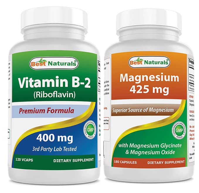 Best Naturals Vitamin B2 (Riboflavin) 400mg & Magnesium Glycinate 425 mg