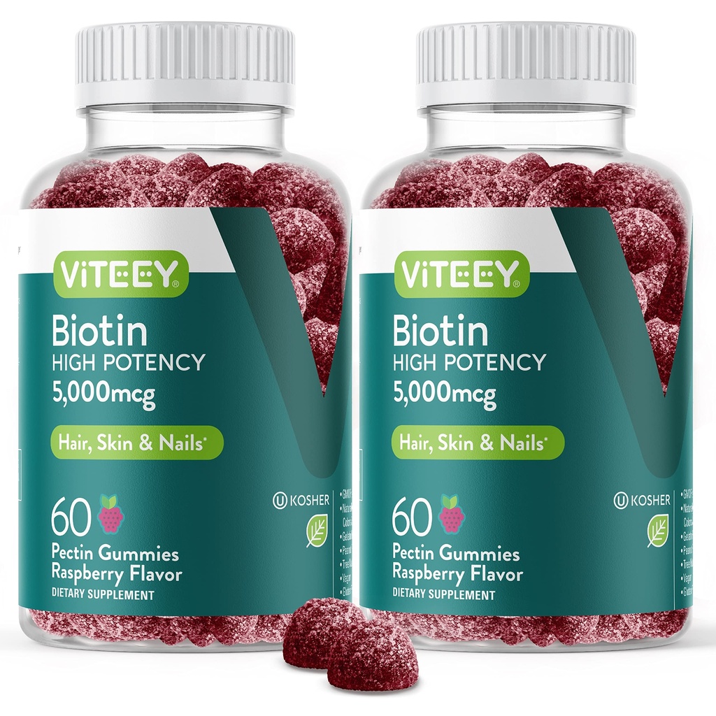 VITEEY Biotin Gummies for Hair Skin and Nails - Biotin for Hair Growth Gummies - 5000 mcg - Vegan, Gluten-Free, Non-GMO – 120 Count