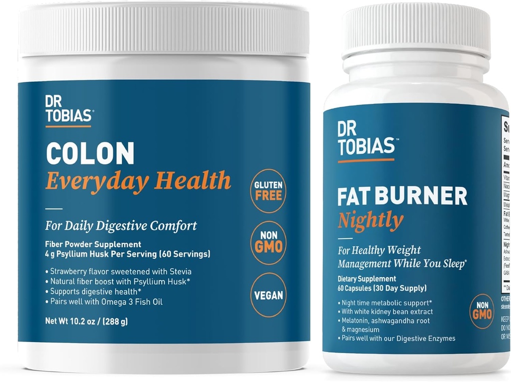 Dr. Tobias Colon Ealth and Fat Burner Nightly, Daily Digetical & Night Time Metabolic Dupport, Curb Crauges, Boost Energy & Gut Health, Non-GMO