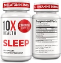 10X 成人健康睡眠补充剂 - 60 Capsules - Melatonin 3mg, L Theanine, 镁补充剂, 远处氧化镁, 更好的休息和放松 - 3-in-1 自然睡眠支持