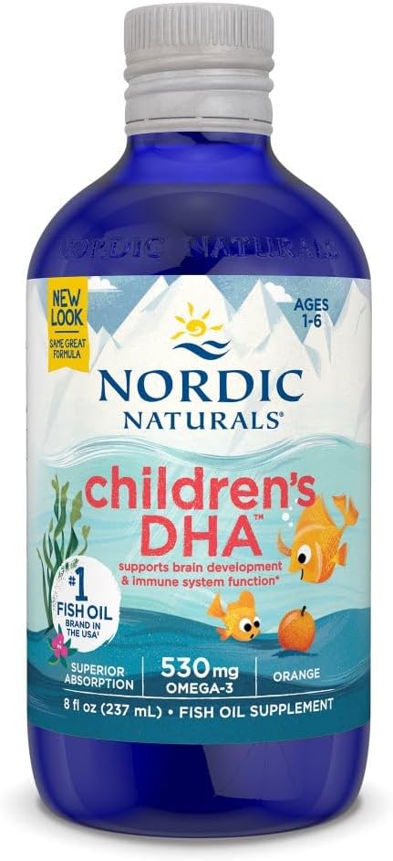 Nordic Naturals Children's DHA, Orange - 8 oz for barn - 530 mg Omega-3 med EPA & DHA - Hjerneutvikling og funksjon - Non-GMO - 96 Services