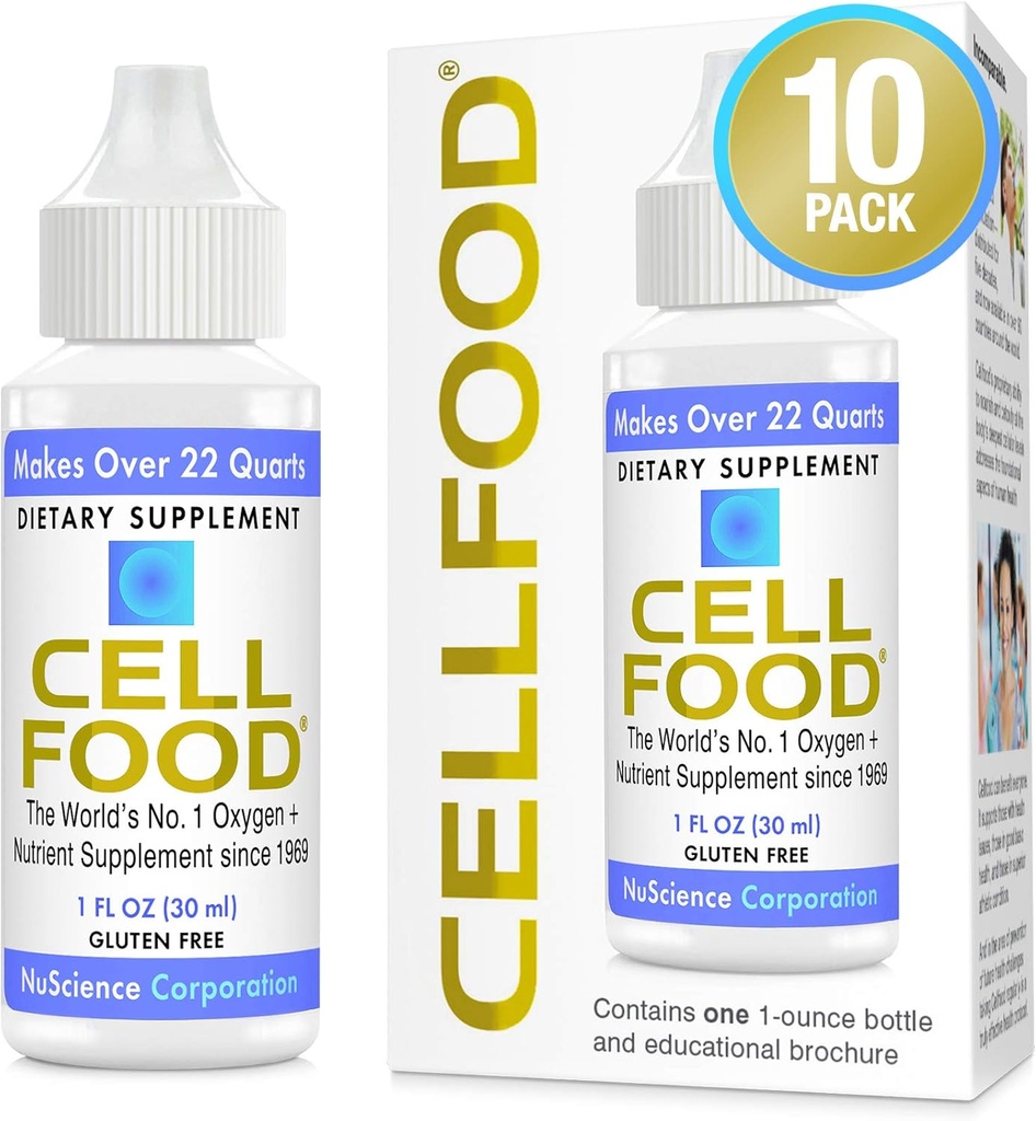 Cellfood Oxygen Boost - 1 fl oz, 10 Pack - Liquid Oxygen Supplement for Lymfatic Drainage, Korkeustauti, Jet Lag, Väsymys, Päänsärkyä ja energiaa - Gluteeniton, Cert. Kosher