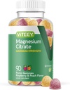 VITEEY Magnesium Gummies for voksne - 255 mg magnesium Citrat Gummy for ro, søvn, nerve og muskel funksjonsstøtte - Vegan, Glutenfri - 90 greve