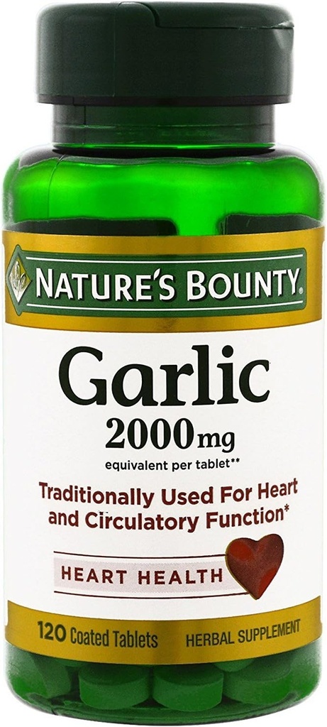Aglio Bounty della natura, 2000 mg, 120 compresse rivestite (pacchetto di 2), 2 bottiglie Ogni di 120 compresse
