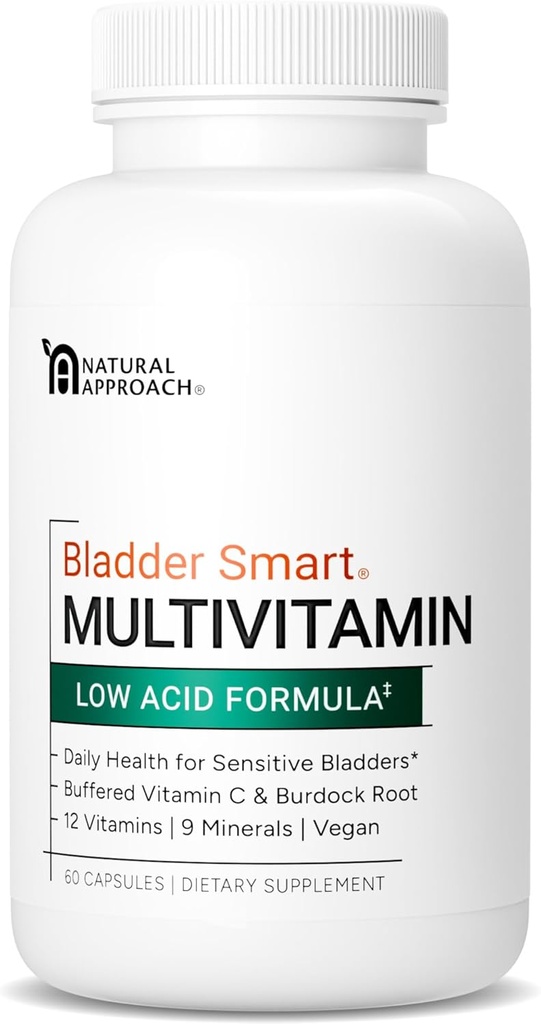 Lower-Acid Multivitamin for Sensitive Bladders 12.4; 12 Vitamin & 9 Mineal 124; Buffered Vitamin C & Burdock Root 124; USA Productured 124; 60 Kapsul