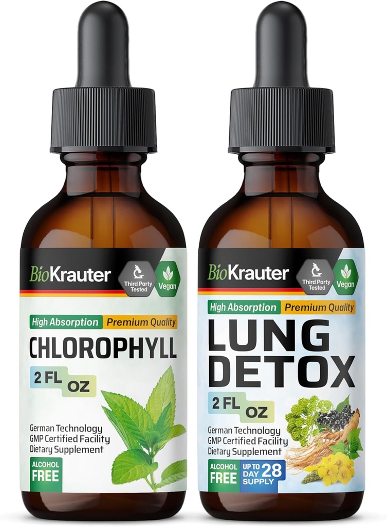 BIO KRAUTER Chlorofyl Tinctuur 2 Fl. Oz. & Long Detox Tinctuur 2 Fl. Oz.