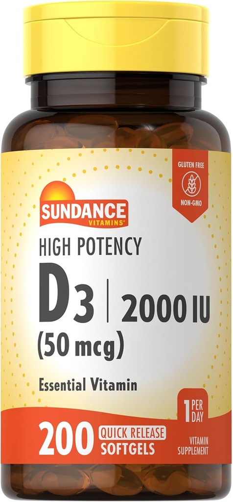 Sundance høy styrke D3 2000 IU ® 200 Quick Release Softgels ® Essential vitamin formel ® Ikke-GMO og Glutenfri kosttilskudd