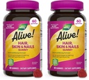 Nature's Way Alive! Hair, Skin & Nails Gummies, Advanced Beauty Formula*, with Biotin and Collagen, Strawberry Flavored, 60 Gummies (Packaging May Vary) (Pack of 2)