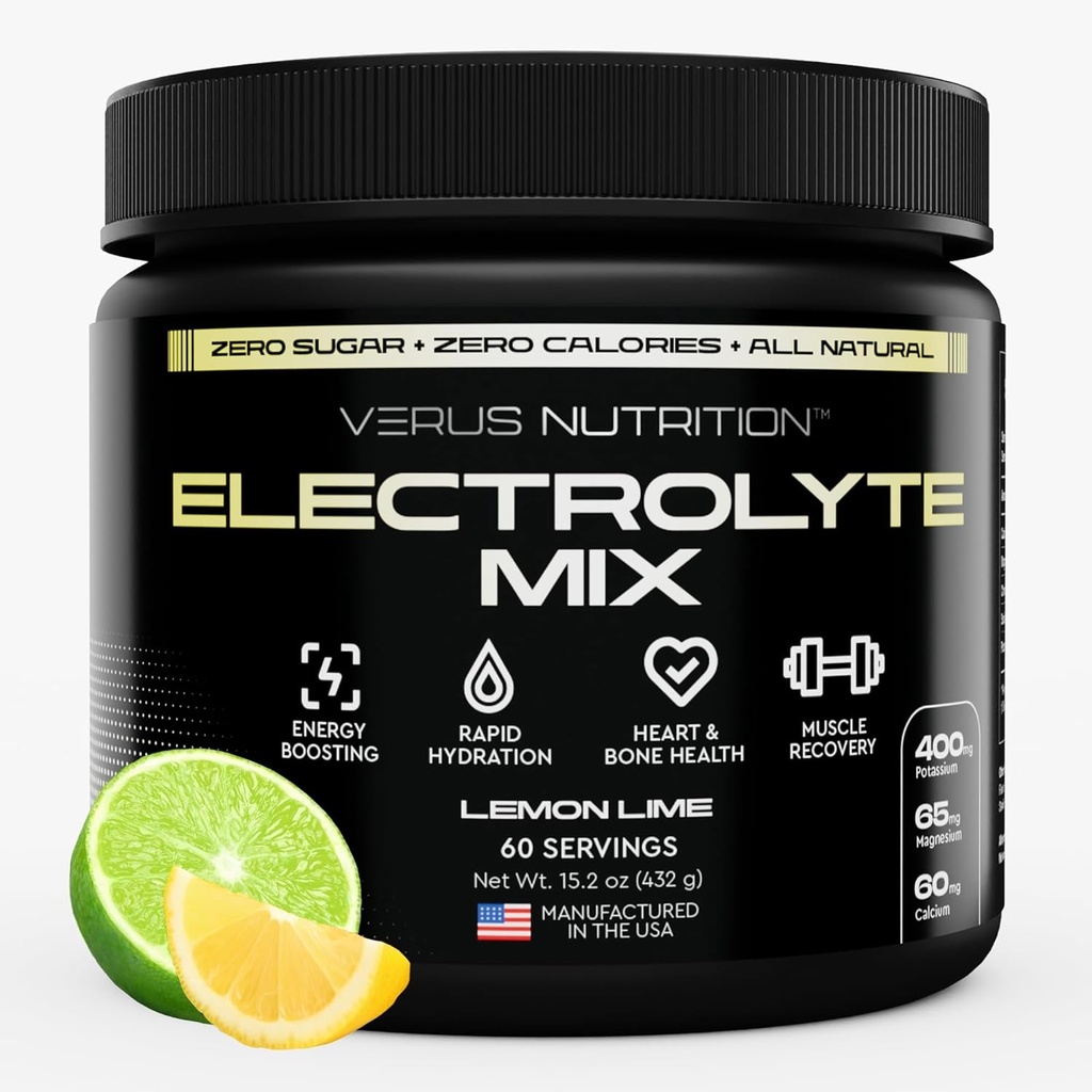Electrolytes Powder No Sugar-Zero Calorie Hydration Powder 124; Sugar Free Electrolytes for Fasting, Keto & Vegan Support 124; Natural Ingredients Electrolyte Mix, 60 Servings (Lemon Lime)