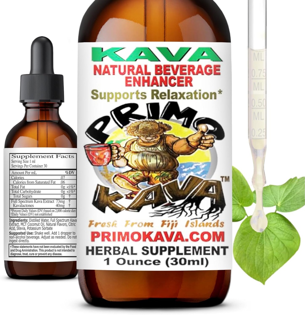Kava Drops | Vattenlöslig Kava Extract | Koncentrerad Tincture Beverage Enhancer | Authentic Kava Kava från Fiji, 40mg Kavalactones | 1oz